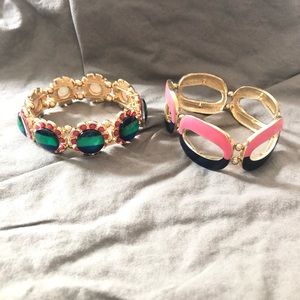 TWO Pink and Blue Gold Elastic Bracelets